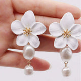 White Petal Pearl Earrings